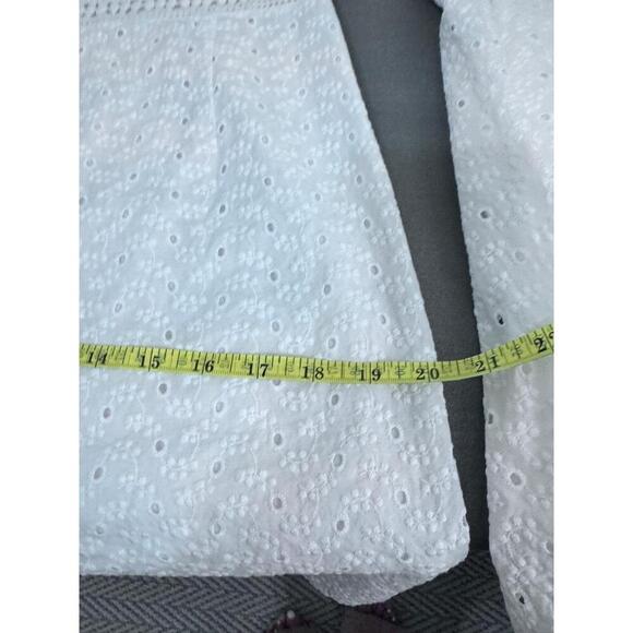 CeCe White Eyelet Fabric Large Bell Sleeves Ruffled Cuffs Mini Dress Size 10 - Picture 8 of 10